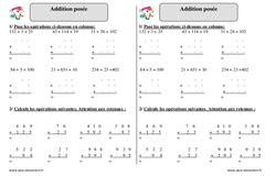 Addition posée - Exercices  : 4ème Harmos - PDF à imprimer