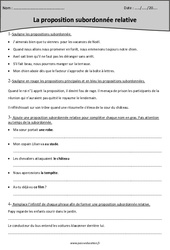 Proposition subordonnée relative - Fiche d'exercices : 7ème Harmos - PDF à imprimer