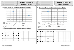 Repérer, coder cases nœuds - Exercices  : 4ème Harmos - PDF à imprimer