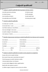 Adjectif qualificatif - Exercices : 6ème Harmos - PDF à imprimer