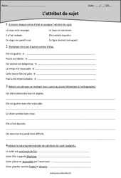 Attribut du sujet - Exercices corrigés : 6ème Harmos - PDF à imprimer