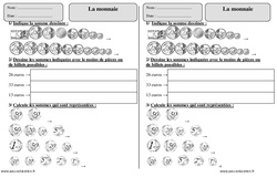 Monnaie - Euro - Exercices  : 4ème Harmos - PDF à imprimer