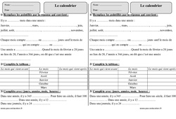 Calendrier - Exercices  : 4ème Harmos - PDF à imprimer