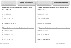 Ranger des nombres - Exercices  : 4ème Harmos - PDF à imprimer