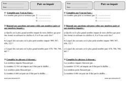 Pair ou impair - Exercices  : 4ème Harmos - PDF à imprimer