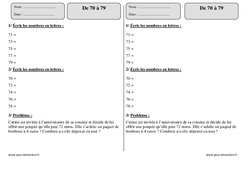 Nombres de 70 à 79 - Exercices  : 4ème Harmos - PDF à imprimer