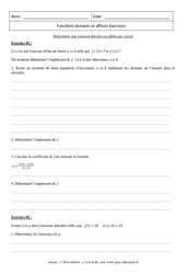 Exercice Calcul - Déterminer une fonction linéaire ou affine - Révisions : 11ème Harmos - PDF à imprimer