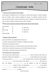 Accord sujet - verbe - Exercices corrigés  : 6ème Harmos - PDF à imprimer