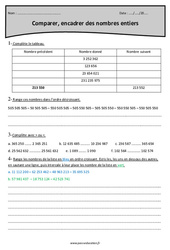 Comparer, encadrer des nombres entiers - Exercices avec correction : 6ème Harmos - PDF à imprimer
