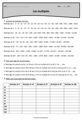 Multiples - Exercices avec correction : 6ème Harmos - PDF à imprimer