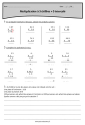 0 intercalé - Multiplication à 3 chiffres - Exercices avec correction : 6ème Harmos - PDF à imprimer