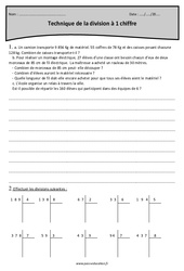 Division à 1 chiffre - Technique - Exercices : 6ème Harmos - PDF à imprimer