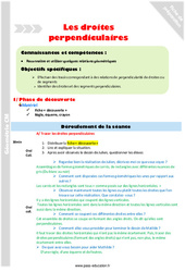 Droites perpendiculaires - Fiche de préparation : 6ème Harmos - PDF à imprimer