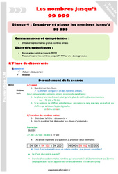Encadrer et placer les nombres jusqu'à 99 999 - Séquence - Fiche de préparation : 6ème Harmos - PDF à imprimer