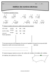 Nombres décimaux - Addition - Exercices  : 6ème Harmos - PDF à imprimer