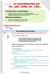Multiplication par 10, 100, 1000, 20 , 300 - Séquence - Fiche de préparation : 6ème Harmos - PDF à imprimer