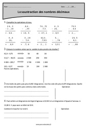 Soustraction avec retenue - Nombres décimaux - Révisions : 6ème Harmos - PDF à imprimer