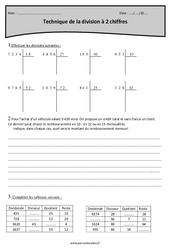 Technique de la division à 2 chiffres - Exercices  : 6ème Harmos - PDF à imprimer