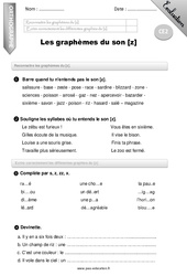 Graphèmes du son [Z] - Examen Evaluation - Bilan : 5ème Harmos - PDF à imprimer