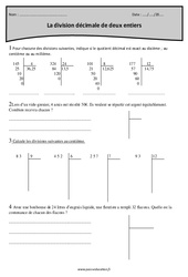 Division décimale de deux entiers - Exercices  : 6ème Harmos - PDF à imprimer