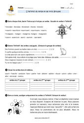 Infinitif du verbe et les trois groupes - Exercices avec correction : 7ème Harmos - PDF à imprimer