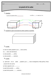 Pavé et cube - Exercices  : 6ème Harmos - PDF à imprimer