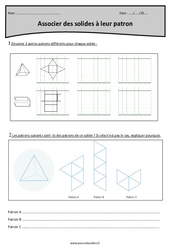Associer des solides à leur patron - Exercices avec correction : 6ème Harmos - PDF à imprimer