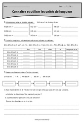 Connaitre et utiliser les unités de longueur - Exercices  : 6ème Harmos - PDF à imprimer