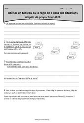 Proportionnalité - Règle de 3 ou tableau - Exercices : 6ème Harmos - PDF à imprimer