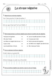 Phrase à la forme négative - Exercices  : 4ème Harmos - PDF à imprimer