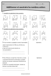 Nombres entiers - Addition et soustraction - Exercices  : 7ème Harmos - PDF à imprimer