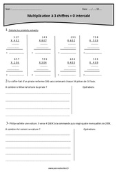 Multiplication à 3 chiffres + 0 intercalé - Exercices corrigés : 7ème Harmos - PDF à imprimer