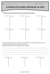 Division d’un nombre décimal par un entier - Exercices  : 7ème Harmos - PDF à imprimer