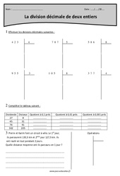 Division décimale de deux entiers - Exercices  : 7ème Harmos - PDF à imprimer