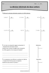 Division décimale de 2 entiers - Exercices corrigés : 7ème Harmos - PDF à imprimer