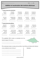 Addition et soustraction des nombres décimaux - Exercices corrigés : 7ème Harmos - PDF à imprimer