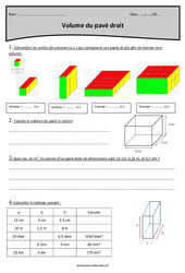 Volume du pavé droit - Exercices  : 7ème Harmos - PDF à imprimer