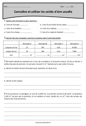 Unités d’aire usuelle - Exercices  : 7ème Harmos - PDF à imprimer