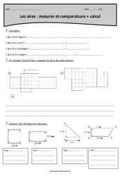 Aires - Mesures et comparaisons et calcul - Exercices : 7ème Harmos - PDF à imprimer