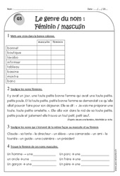 Masculin et féminin - Genre du nom - Exercices avec correction : 4ème Harmos - PDF à imprimer