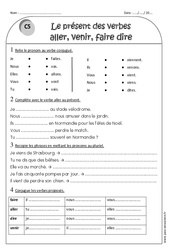 Présent des verbes aller, venir, faire, dire - Exercices  : 4ème Harmos - PDF à imprimer