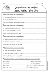 Verbes aller, venir, faire, dire au présent - Exercices corrigés : 4ème Harmos - PDF à imprimer