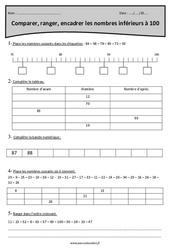 Nombres de 0 à 100 - Comparer, ranger, encadrer - Exercices : 5ème Harmos - PDF à imprimer