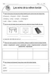 Les  mots de la même famille - Exercices  : 4ème Harmos - PDF à imprimer