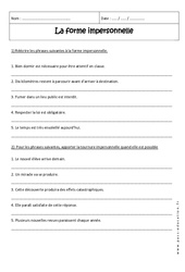 Formes personnelles ou impersonnelles - Exercices corrigés : 10ème Harmos - PDF à imprimer