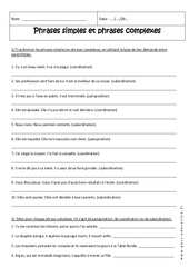 Phrase complexe et simple - Exercices avec correction : 10ème Harmos - PDF à imprimer