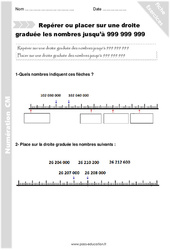 Repérer et placer sur une droite les nombres jusqu'à 999 999 999 - Exercices avec correction : 6ème Harmos - PDF à imprimer