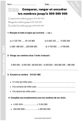 Ranger les nombres jusqu'à 999 999 999 - Exercices avec correction : 6ème Harmos - PDF à imprimer