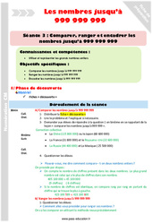 Ranger les nombres jusqu'à 999 999 999 - Fiche de préparation : 6ème Harmos - PDF à imprimer