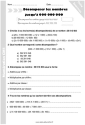 Décomposer les nombres jusqu'à 999 999 999 - Exercices avec correction : 6ème Harmos - PDF à imprimer